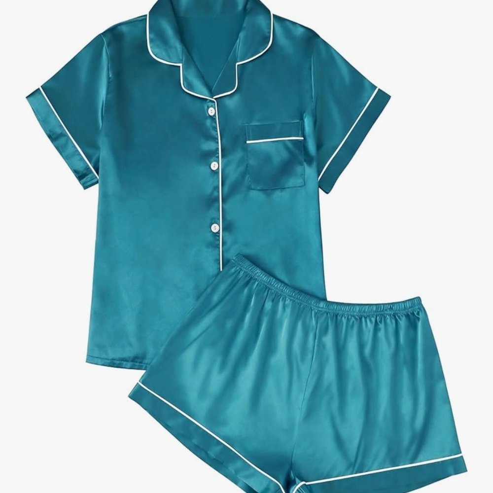 Teal Satin Women's Pajama Set